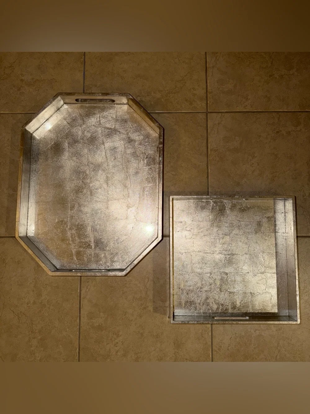 Set of 2 West Elm Silver Lacquer Decorative Wood Trays